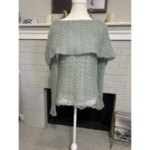 Vintage Y2K Sharon Young Women’s Fuzzy Knit Fold Over Sweater Size Small Green